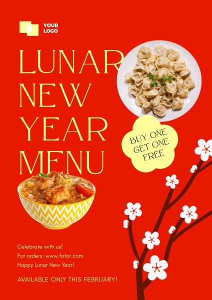 Red Happy Lunar New Year Menu Poster