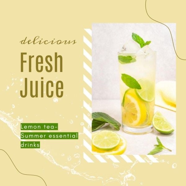 fruit, chill, beverage, Yellow Fresh Juice Lemon Tea Summer Essential Drinks Instagram Post Template