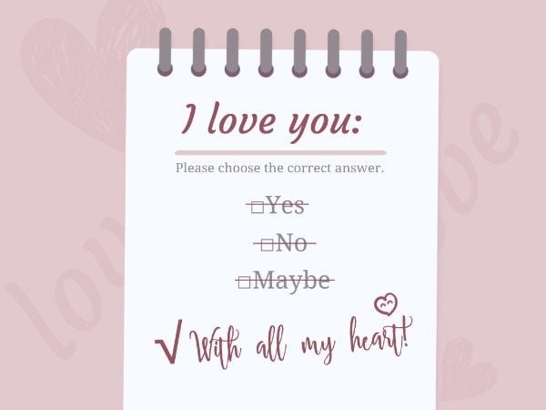 multiple choice, text, valentine's day, Love You With All My Heart Card Template