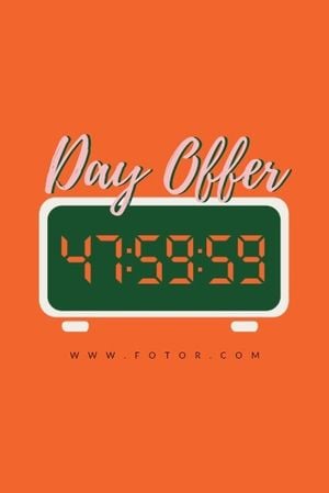 day offer, business, promotion, Orange Background Of Clock Countdown Limited Time Offer Pinterest Post Template