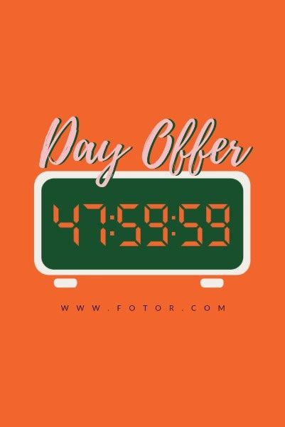 day offer, business, promotion, Orange Background Of Clock Countdown Limited Time Offer Pinterest Post Template