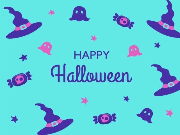 trick or treat, cartoon, cute, Happy Halloween Hat And Candy Wish  Card Template