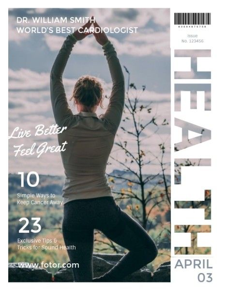 article, healthy, woman, Yoga Health Review Magazine Cover Template