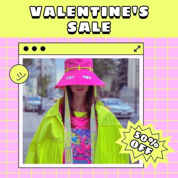 valentine, valentines day, sale, Pink Yellow Modern Fashion Promotion Instagram Post Template