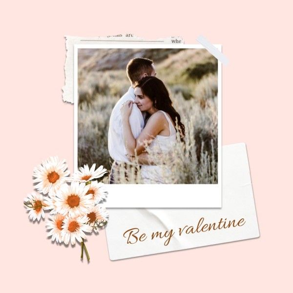 happy valentines day, love, photo, Pink Flower Couple Valentine Collage Instagram Post Template