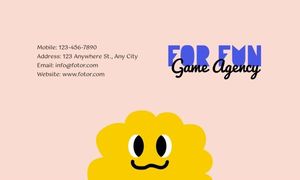 funny, illustration, emoji, Pink Cartoon Game Agency Business Card Template