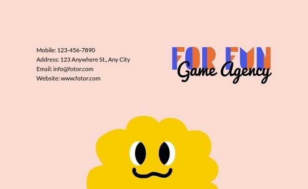 funny, illustration, emoji, Pink Cartoon Game Agency Business Card Template
