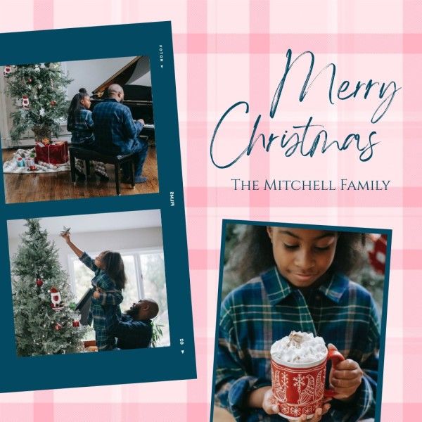 holiday, happy, joy, Pink Christmas Family Collage Photo Collage (Square) Template