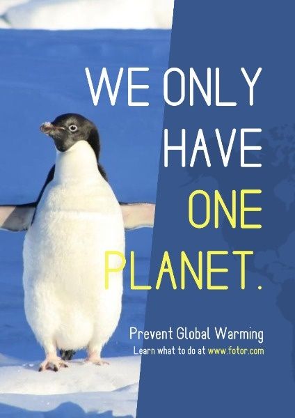 蓝企鹅防止全球变暖 英文海报