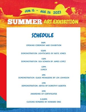 school, admissions, english, Watercolor Summer Art Exhibition Program Template