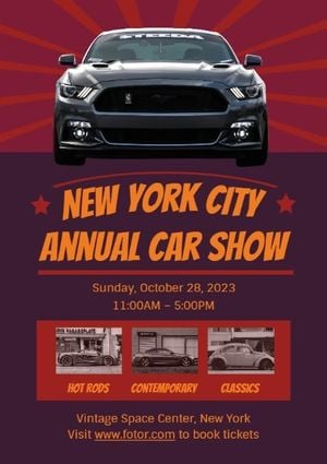 vehicle, transport, automobile, Red Annual Car Show Flyer Template