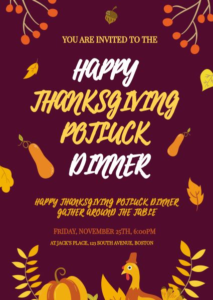 Happy Thanksgiving Potluck Dinner Invitation