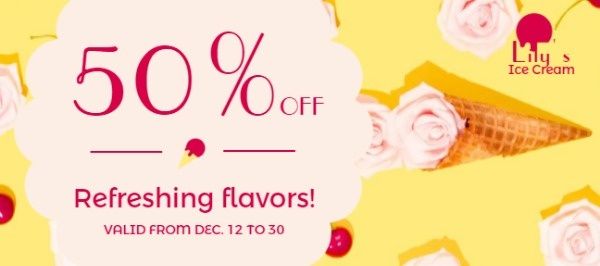 dessert, snack, food, Yellow And Pink Ice Cream Coupon Gift Certificate Template
