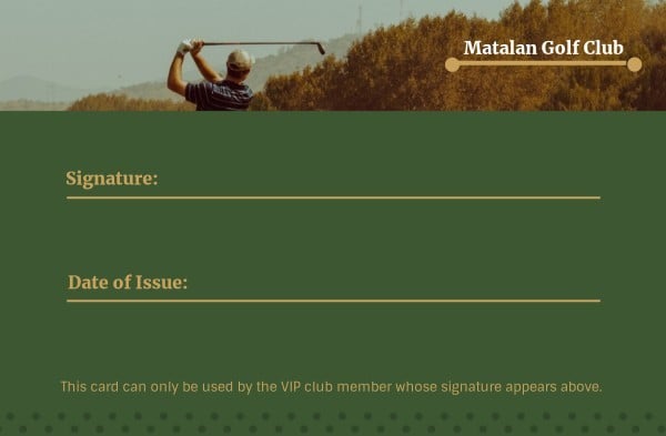 Golf Club Membership Card ID Card