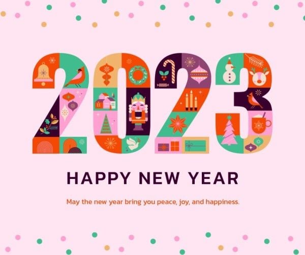 greeting, holiday, celebration, Pink Illustration 2023 Happy New Year Facebook Post Template