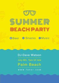season, snacks, invitations, Summer Beach Party Poster Template