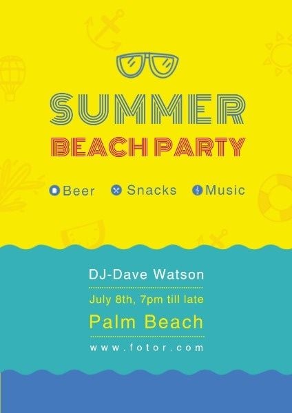 season, snacks, invitations, Summer Beach Party Poster Template