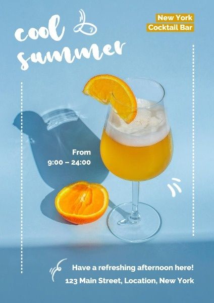 juice, cool, drink, Light Blue Summer Cocktail Sale Poster Template