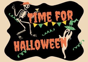 party, spooky, scary, Black Time For Halloween Postcard Template