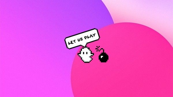 bomb, simple, cartoon, Pink Gradient Cute Pixel Ghost Game  Desktop Wallpaper Template
