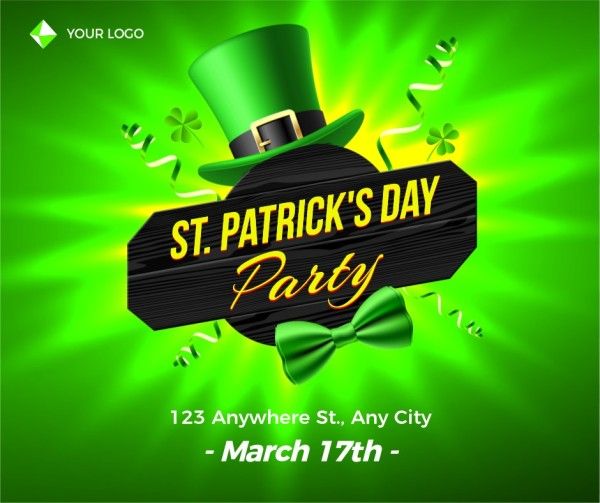 st patricks day, happy st patricks day, st. patrick, Green Hat Saint Patricks Day Party Event Facebook Post Template