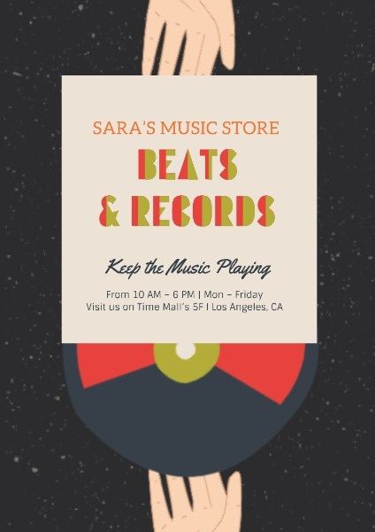 musician, musical, disc, Music Store Beats And Records Poster Template