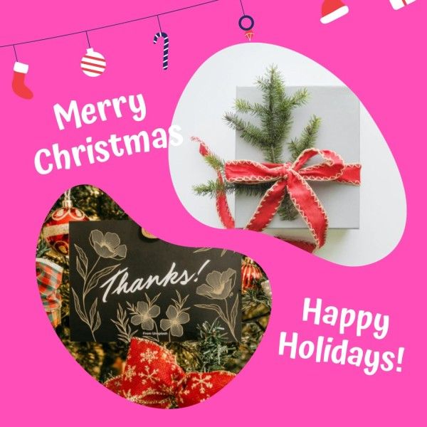 holiday, gift, simple, Pink Christmas Photo Collage Photo Collage (Square) Template