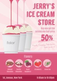 discounts, cold drinks, jam, Ice Cream Store Sale Poster Template