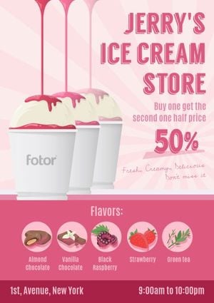 discounts, cold drinks, jam, Ice Cream Store Sale Poster Poster Template
