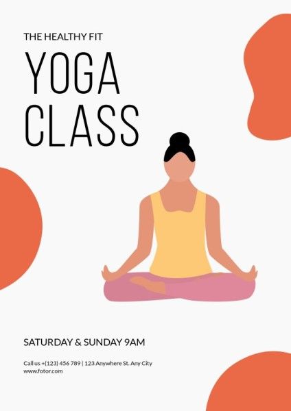 sports, ads, advertising, White And Orange Illustration Simple Yoga Class Flyer Template