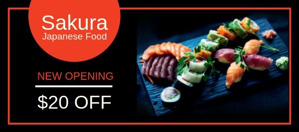 japanese restaurant, opening, japanese cuisine, Sushi Voucher Gift Certificate Template