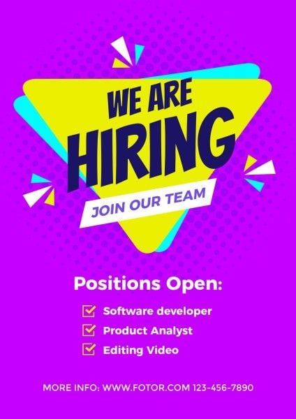 hire, employment, recruit, Purple Abstract Geometric We Are Hiring Poster Template