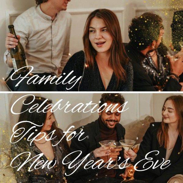celebrations, friends, social media, Gold Black New Year Family Celebration Photo Collage (Square) Template