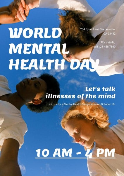 蓝色世界心理健康日 英文海报