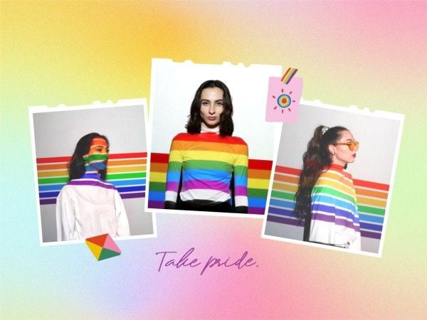 lgbtq, rainbow, cute, Retro Gradient Lgbt Pride Month Photo Collage 4:3 Template