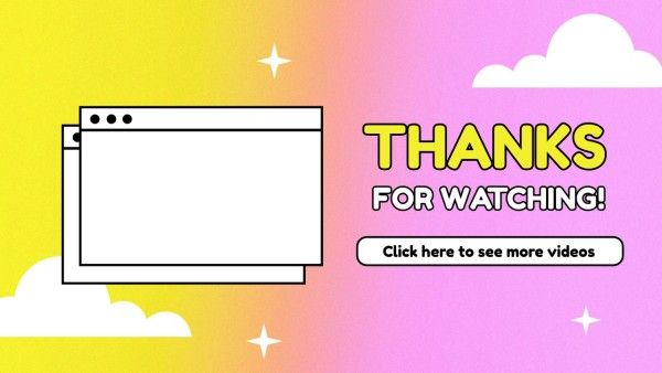 end cards, image shape, cloud, Yellow Pink Cute Cartoon Social Media Background Video Subscribe Youtube End Screen Template