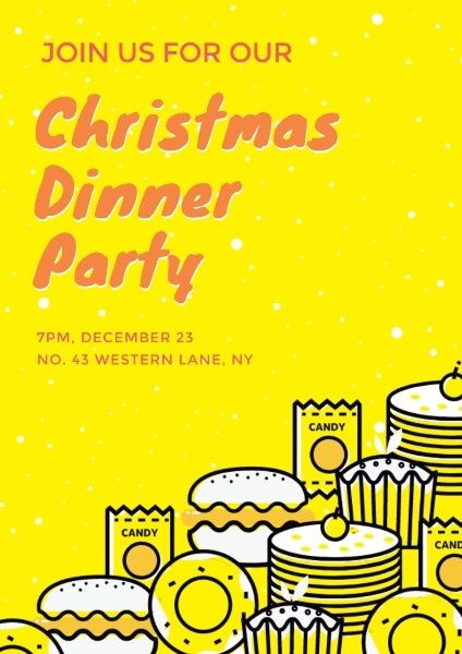 xmas, festival, holiday,  Yellow Christmas Dinner Party Flyer Template