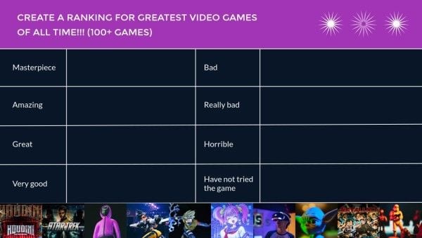 blank tier list, photo, sheet, Black And Purple Modern Video Games Tier List Youtube Thumbnail Template