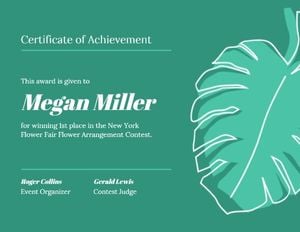 certificate of achivement, achivement, contest, Green Leaves Certificate Template