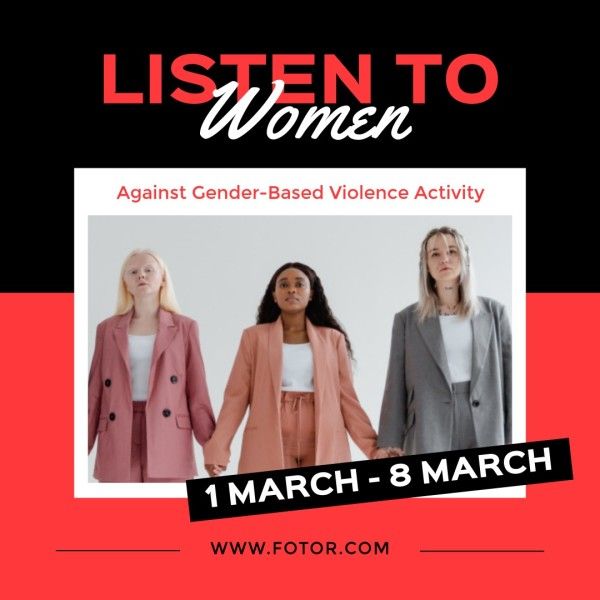 gender-based violence, women's rights, gender equality, Red International Women's Day Activity Instagram Post Template