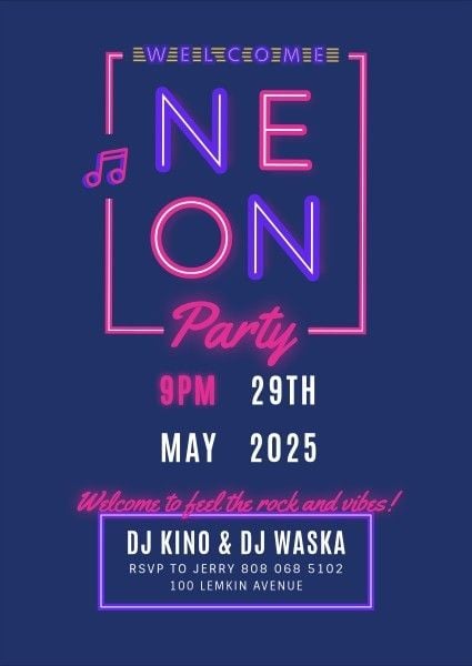 event, music, night, Neon Party Invitation Template