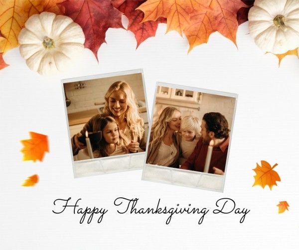 holiday, celebration, greeting, White And Orange Minimal Thanksgiving Day Photo Collage Facebook Post Template