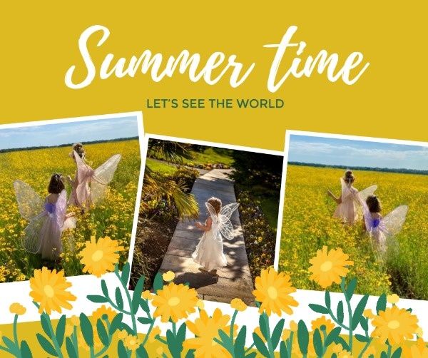life, flower, picnic, Summer Time Kid's Outing Collage Facebook Post Template