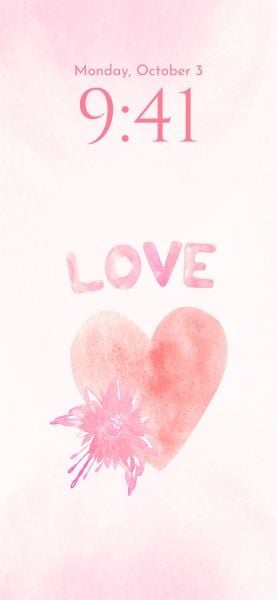 lock screen, home screen, love, Pink Watercolor Heart Valentine's Day Phone Wallpaper Template