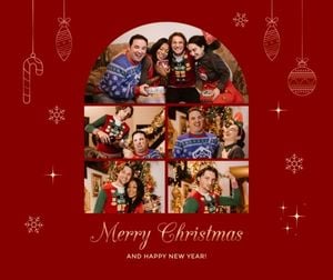 holiday, celebration, greeting, Red Merry Christmas Family Photo Collage Facebook Post Template