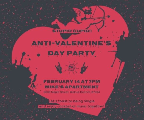 valentines day, love, invitation, Stupid Cupid Anti-Valentine's Day Party Facebook Post Template