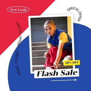 discount, promotion, abstract, Red And Blue Modern Fashion Flash Sale Instagram Post Template
