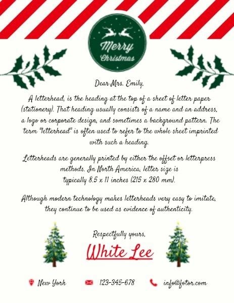 merry christmas, christmas tree, festival, White Christmas Letter Letterhead Template