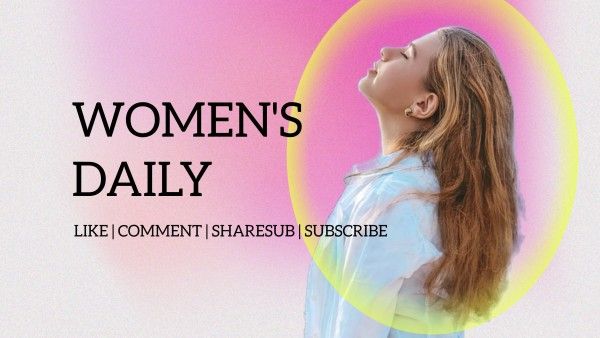 youtube thumbnail, social media, video, Pink Women's Daily Channel Youtube Channel Art Template