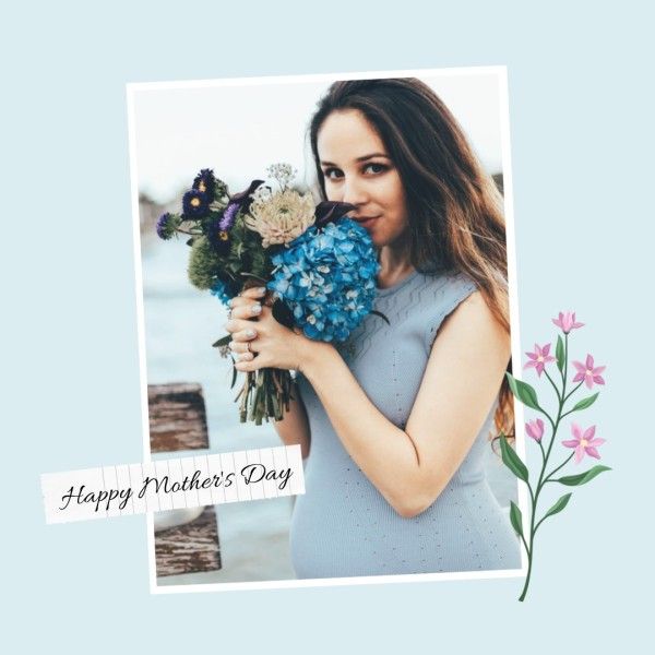 柔和的蓝色快乐母亲节照片拼贴 Instagram帖子